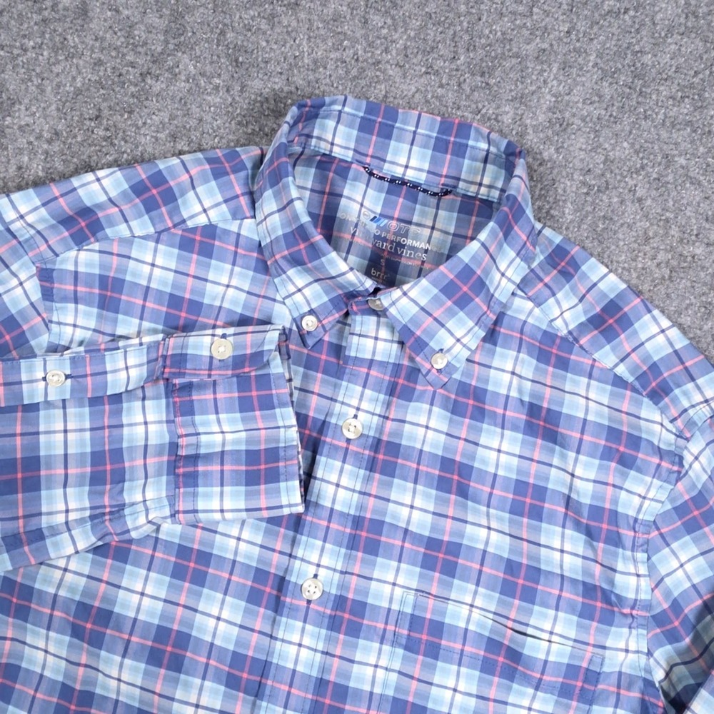 Vineyard Vines OTG On-The-Go Shirt Mens Small Blue Plaid Button Down